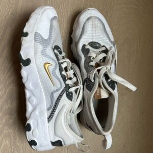 Nike Renew Lucent White and Gold Sneakers with Silver Accents